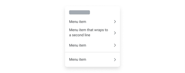 Low-fidelity illustration of 3 list items arranged vertically on a Menu. The second Menu item is wrapped onto 2 lines.