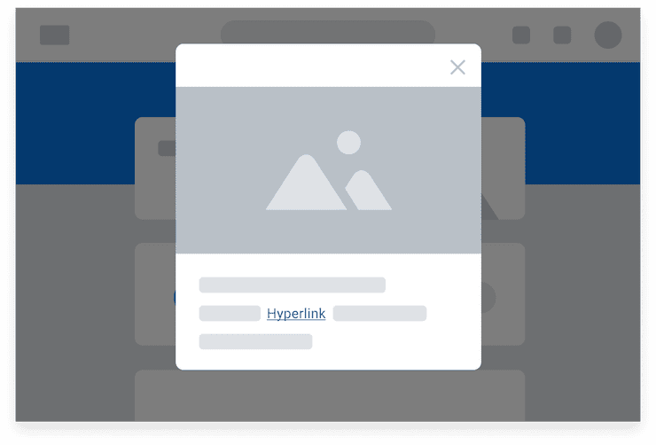 Low fidelity illustration of a Modal component with a hyperlink.